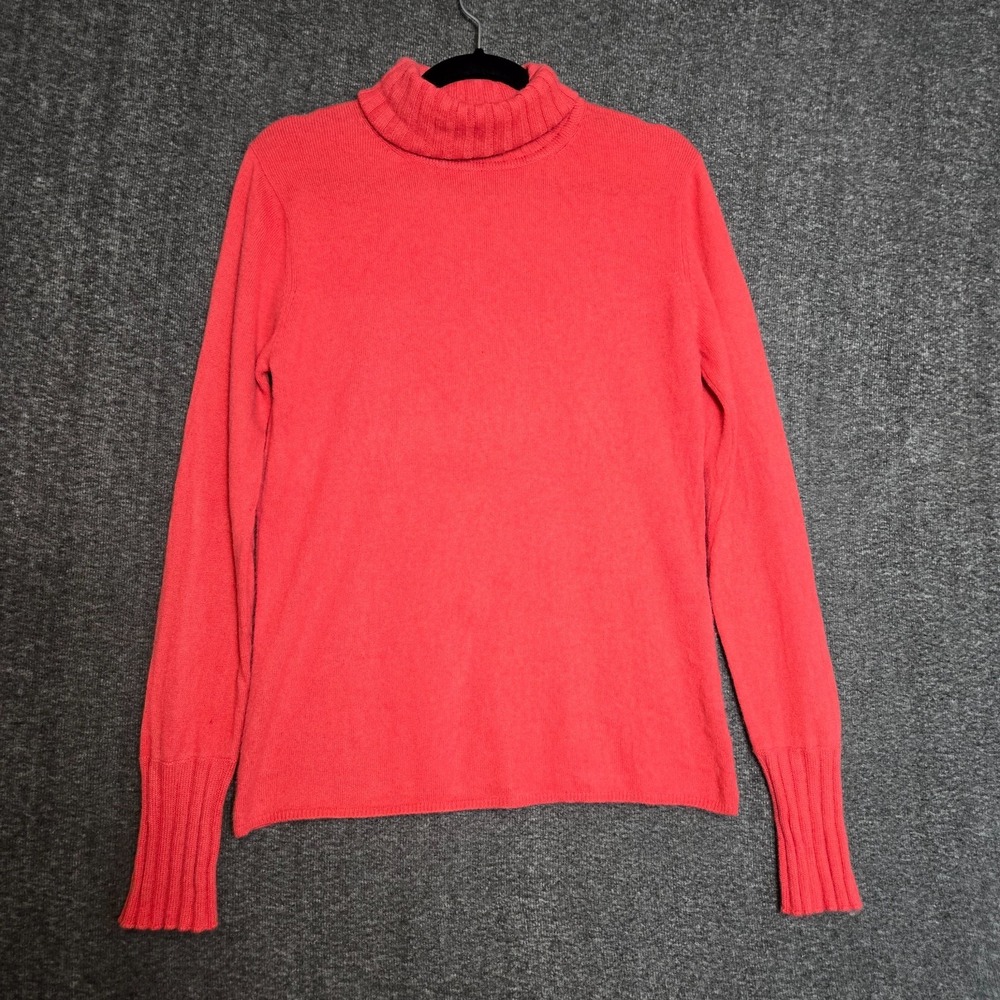 Kinross Women's size L Coral‎ Red 100% Cashmere Sweater Turtleneck pullover knit